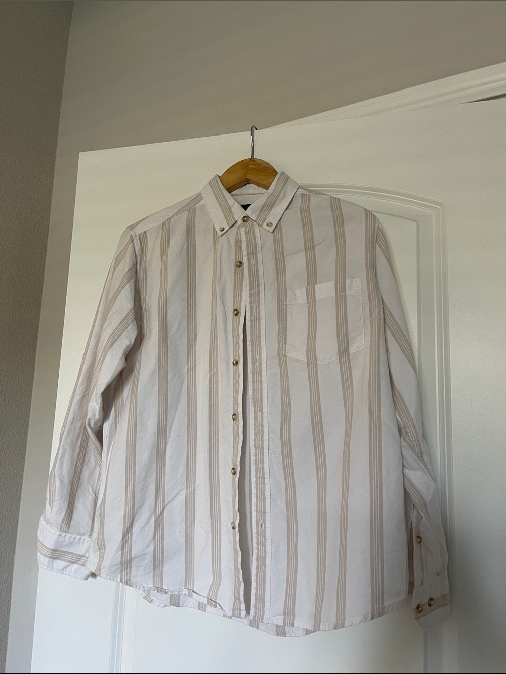 Men's Lightweight Cream Stripe Button-Down Shirt